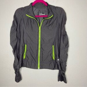 Lija Gray Neon Green Ruched Sleeve Lightweight Jacket Size S